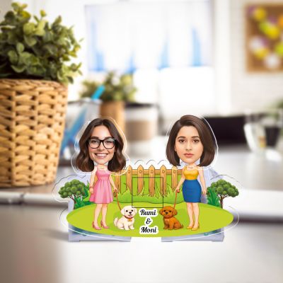 Personalized Bobblehead Caricature with Shaking Head Feature Custom with Face Cutout Photo & Name Battery Powered Tabletop Decor Funny Gift for Sisters, Bestie & Siblings